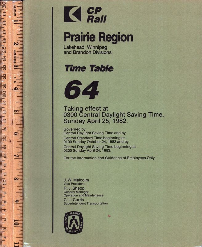 CP Rail Lakehead, Winnipeg and Brandon Divisions 1982