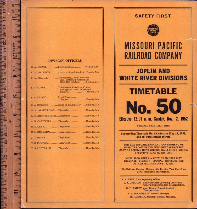 Missouri Pacific Joplin and White River Divisions 1952