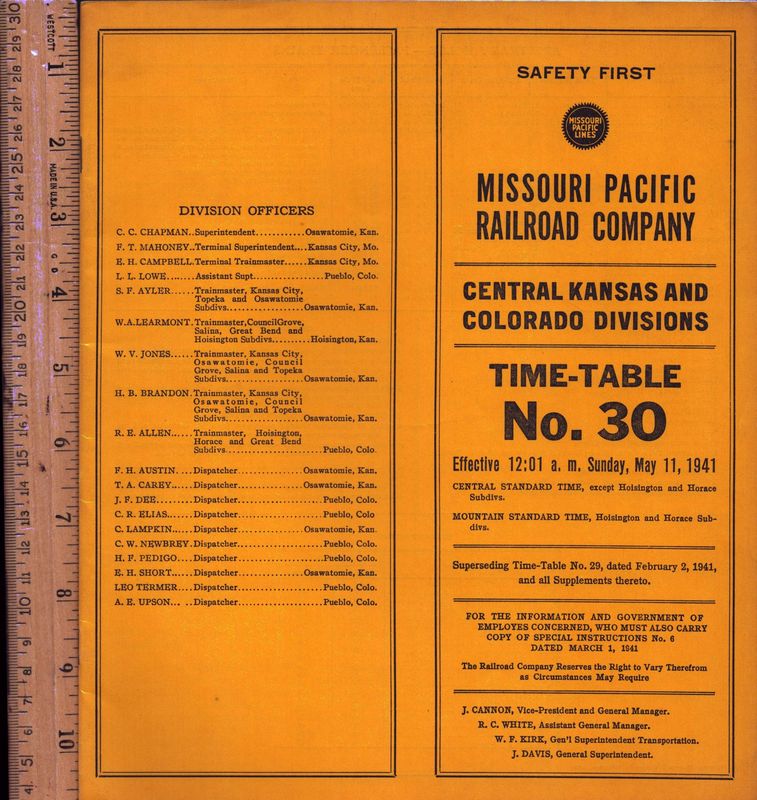 Missouri Pacific Central Kansas and Colorado Divisions 1941