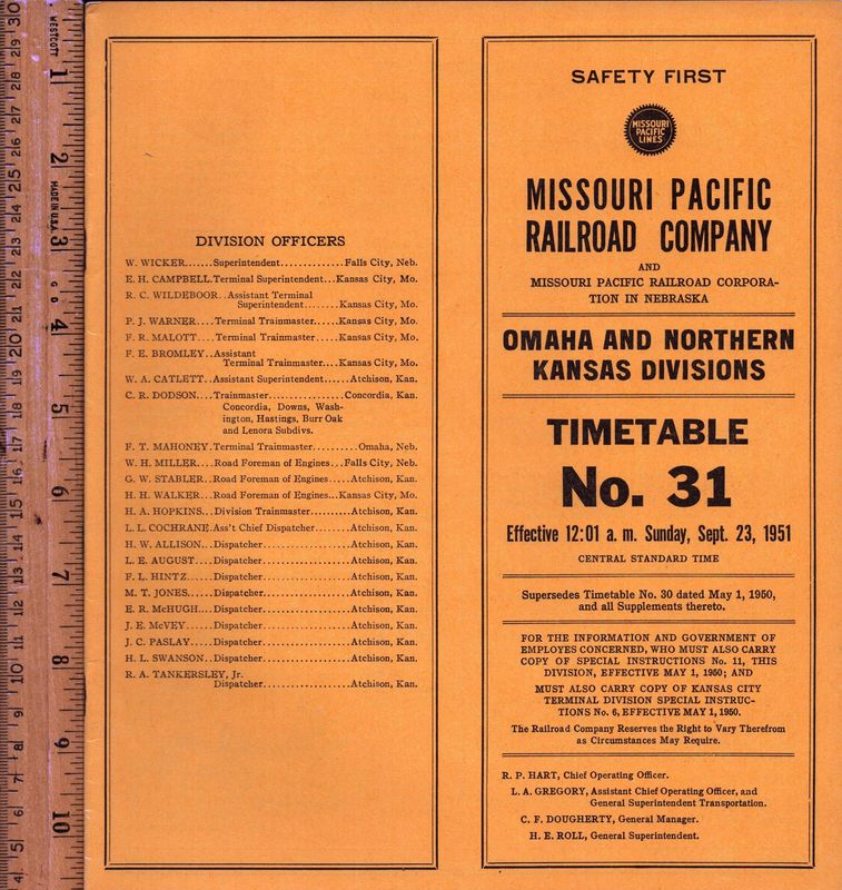 Missouri Pacific Omaha and Northern Kansas Divisions 1951
