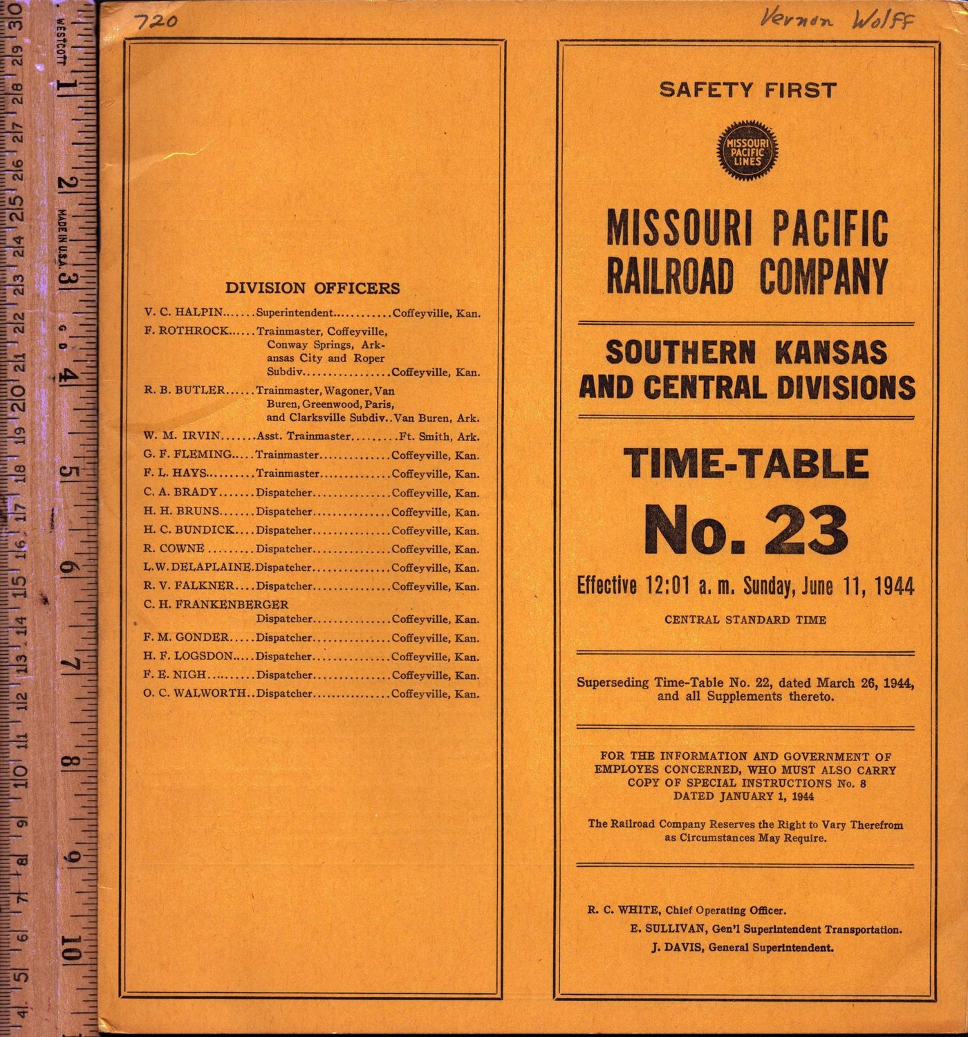 Missouri Pacific Southern Kansas and Central Divisions 1944