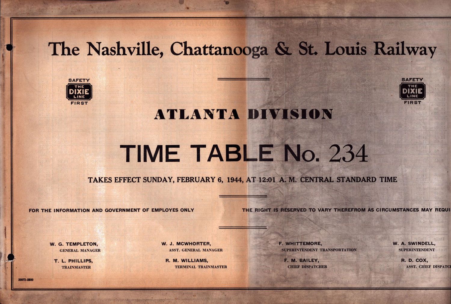 Nashville, Chattanooga & St. Louis Atlanta Division 1944
