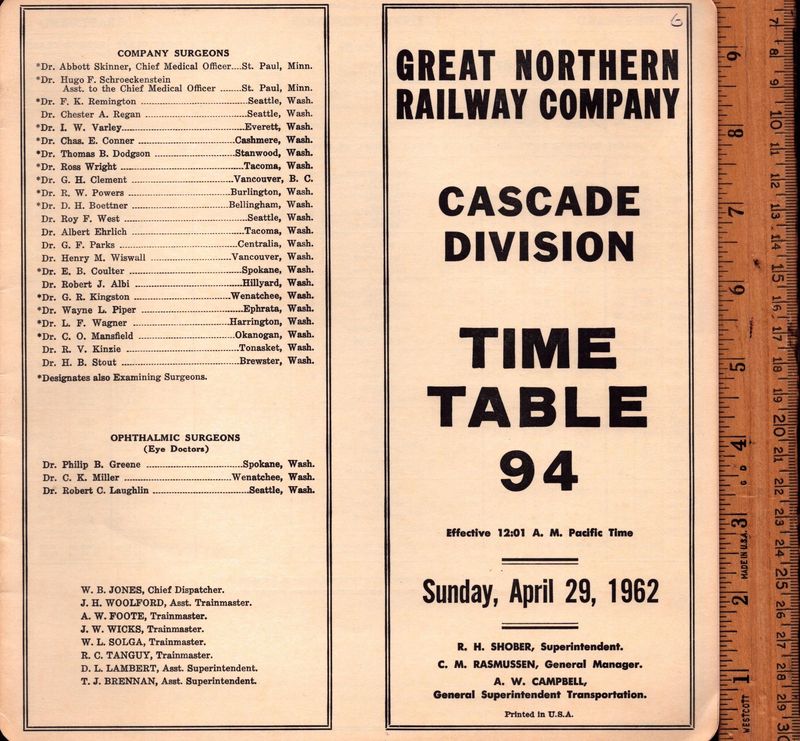 Great Northern Cascade Division 1962