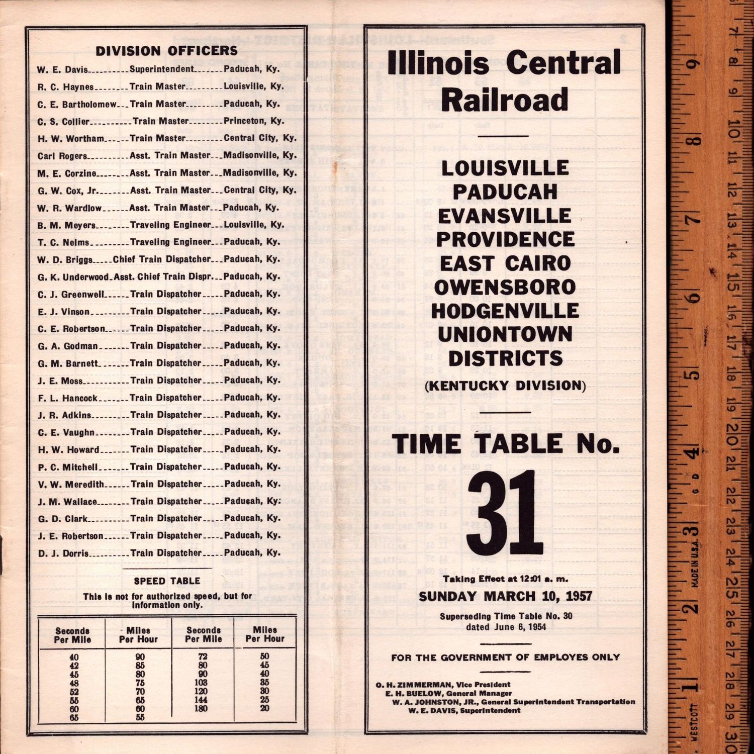 Illinois Central Kentucky Division, Louisville, Paducah, Evansville, Providence, E. Cairo, Owensboro, Hodgenville & Uniontown Districts 1957 Illinois Central Kentucky Division, Louisville, Paducah, Evansville, Providence, E. Cairo, Owensboro, Hodgenville & Uniontown Districts 1957