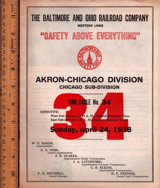 Baltimore & Ohio Akron-Chicago Division 1938