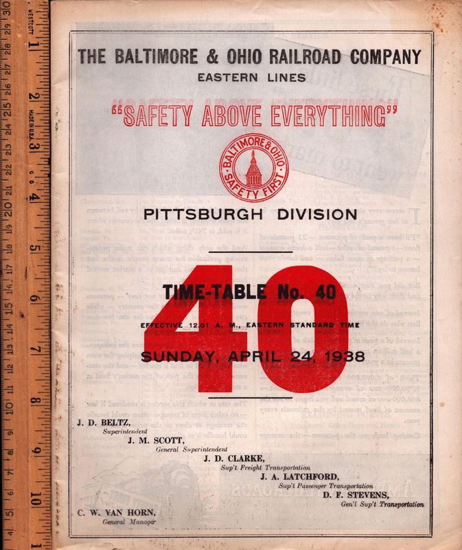 Baltimore & Ohio Pittsburgh Division 1938