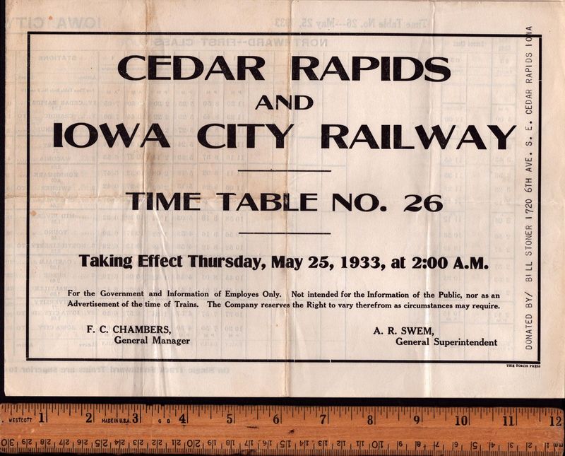 Cedar Rapids & Iowa City Railway 1939