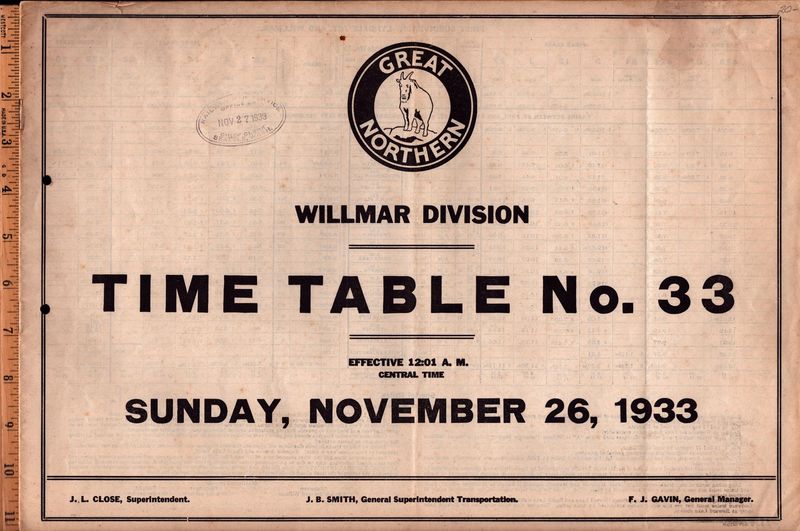 Great Northern Willmar Division 1933