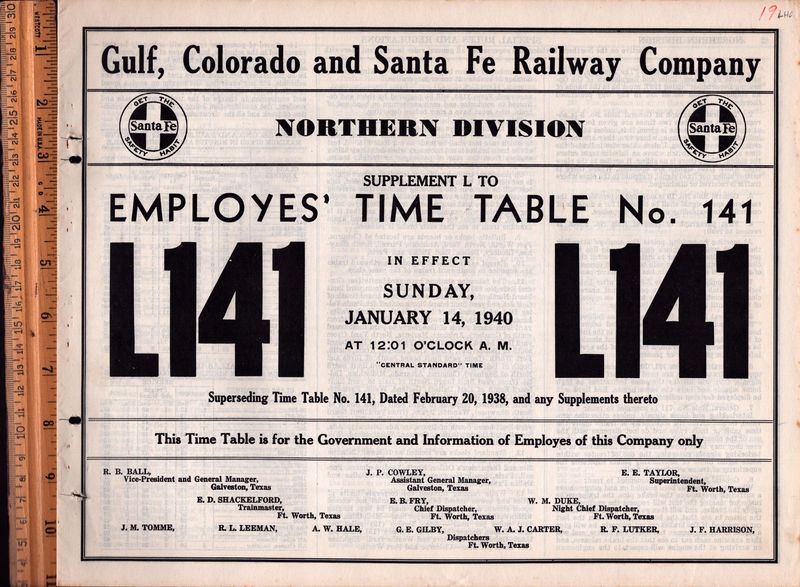 Gulf, Colorado and Santa Fe Northern Division 1940