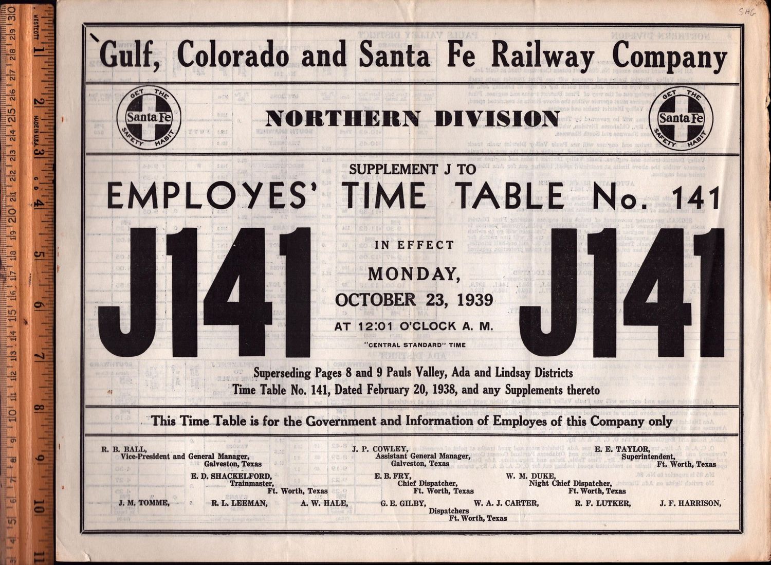 Gulf, Colorado and Santa Fe Northern Division 1939