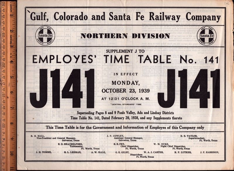 Gulf, Colorado and Santa Fe Northern Division 1939
