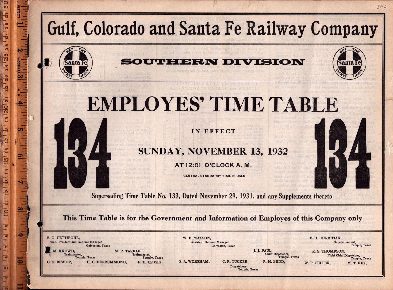 Gulf, Colorado and Santa Fe Southern Division 1932