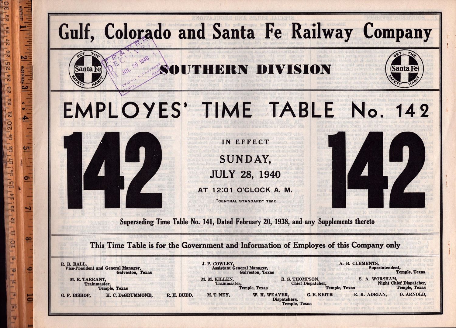 Gulf, Colorado and Santa Fe Southern Division 1940
