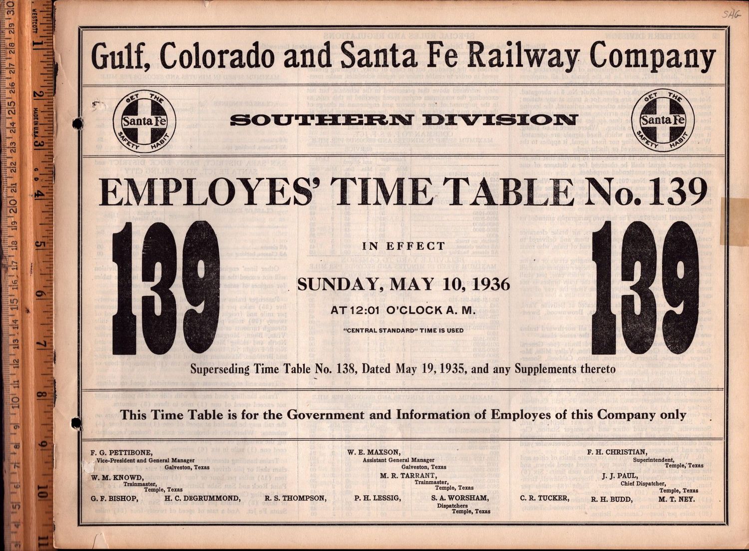 Gulf, Colorado and Santa Fe Southern Division 1936