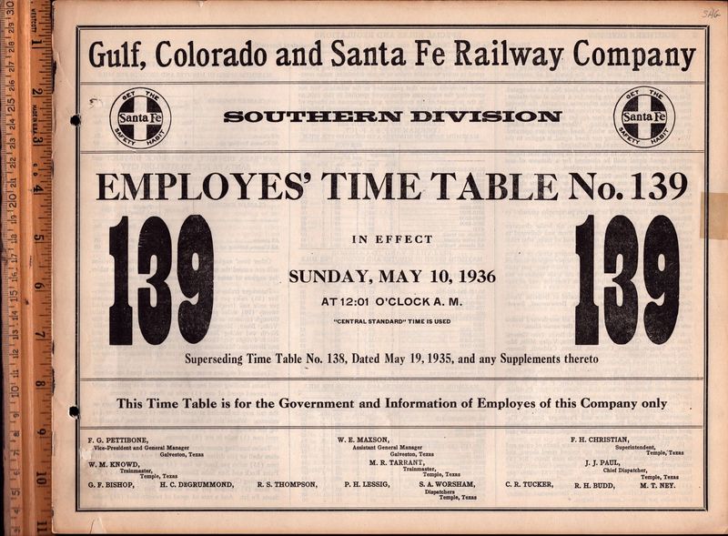 Gulf, Colorado and Santa Fe Southern Division 1936