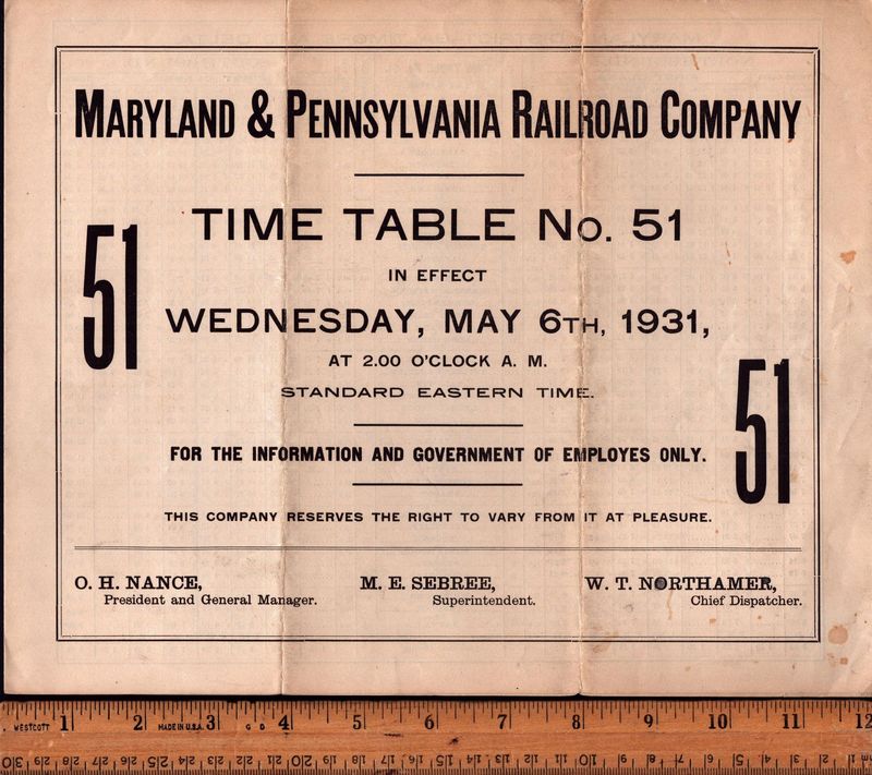 Maryland & Pennsylvania Railroad 1931