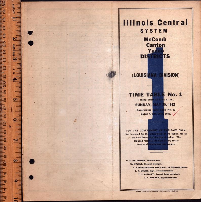 Illinois Central Louisiana Division McComb, Canton & Yazoo Districts 1932