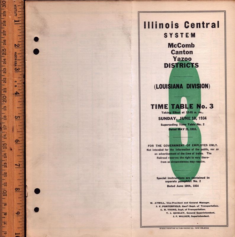 Illinois Central Louisiana Division McComb, Canton & Yazoo Districts 1934
