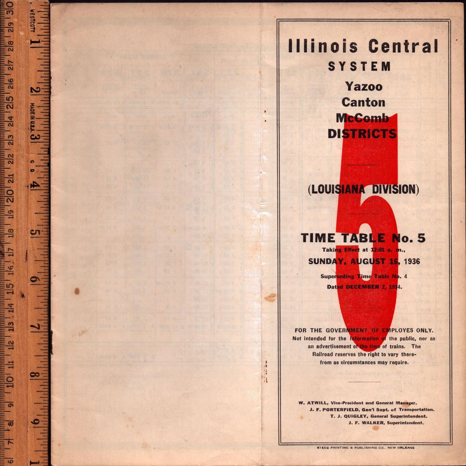 Illinois Central Louisiana Division Yazoo, Canton & McComb Districts 1936 Illinois Central Louisiana Division Yazoo, Canton & McComb Districts 1936