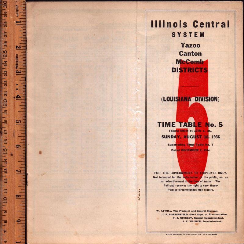 Illinois Central Louisiana Division Yazoo, Canton & McComb Districts 1936