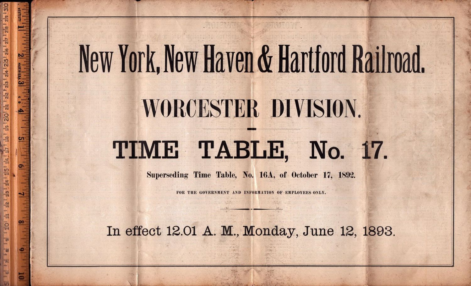 New Haven Worcester Division 1893