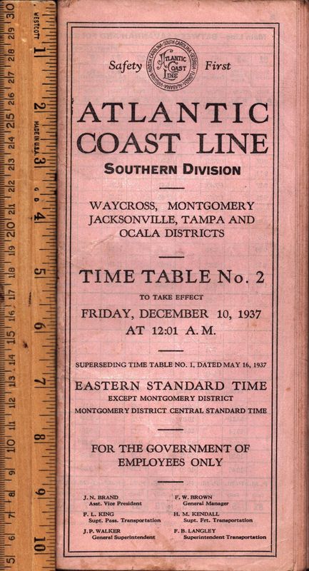 Atlantic Coast Line Southern Division 1937