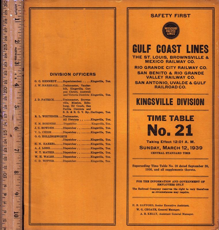 Gulf Coast Lines Kingsville Division 1939 Gulf Coast Lines Kingsville Division 1939