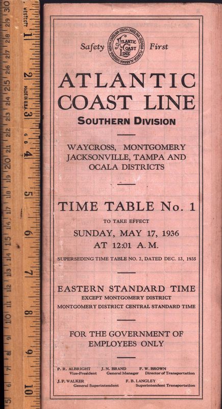 Atlantic Coast Line Southern Division 1936