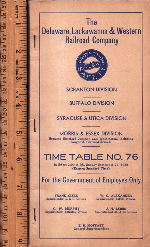 Delaware Lackawanna & Western Scranton, Buffalo, and Syracuse & Utica Divisions 1938