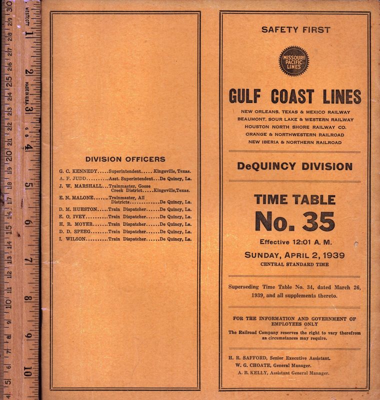 Gulf Coast Lines DeQuincy Division 1939 Gulf Coast Lines DeQuincy Division 1939