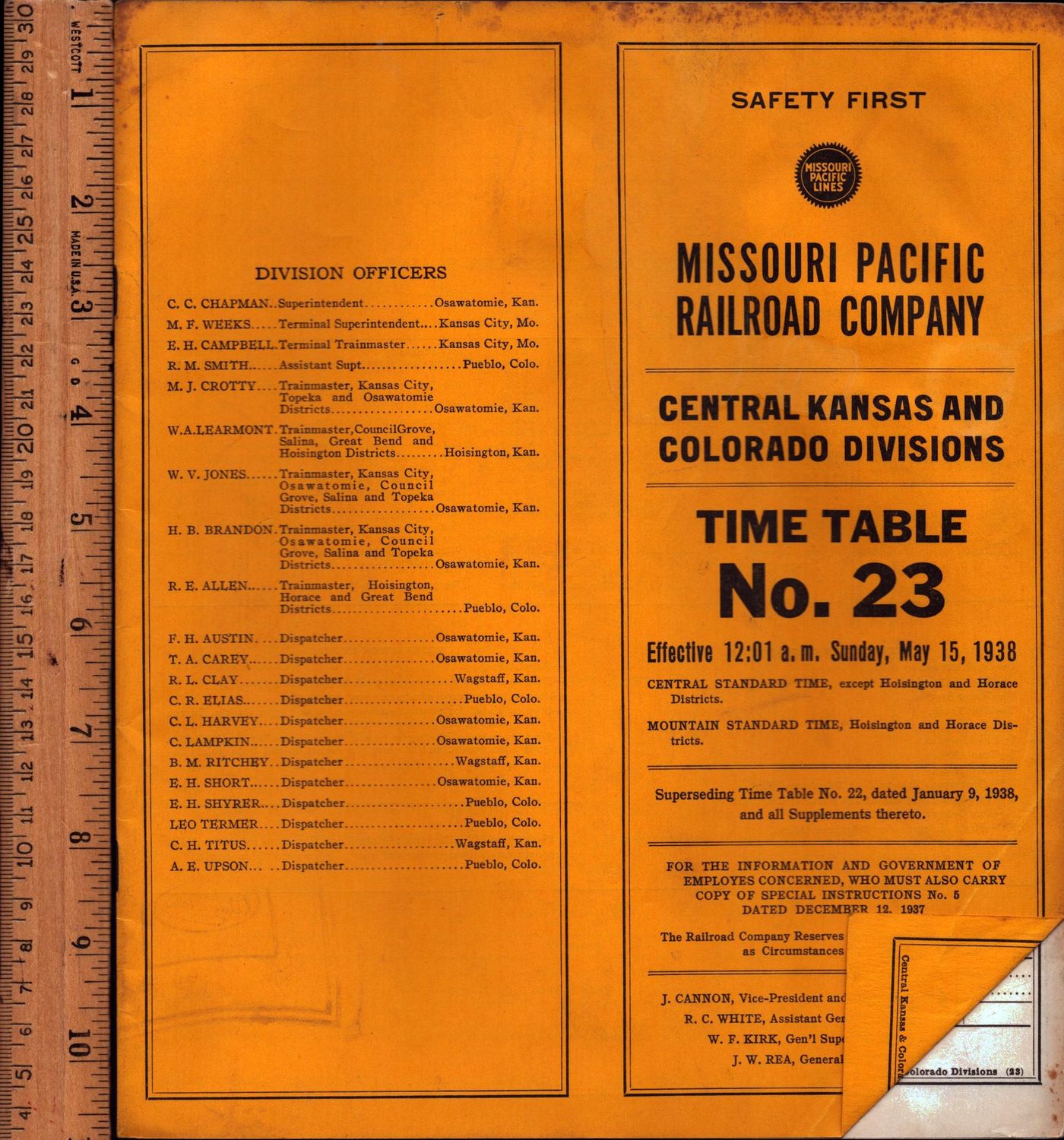 Missouri Pacific Central Kansas and Colorado Divisions 1938