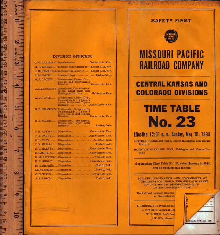 Missouri Pacific Central Kansas and Colorado Divisions 1938