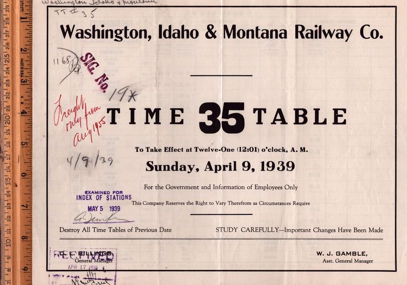 Washington, Idaho & Montana Railway 1939