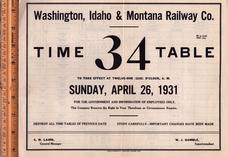 Washington, Idaho & Montana Railway 1931