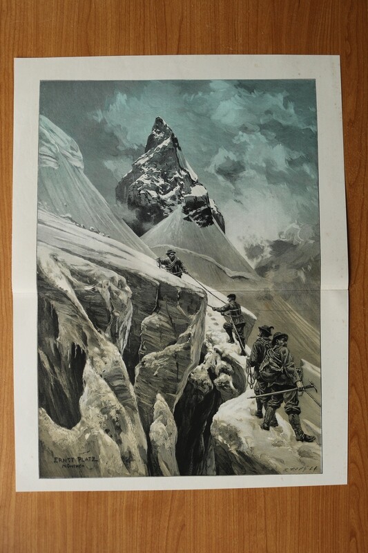 Farb Holzstich nach Ernst Platz München 1899-1905 Matterhorn 35 x 46 cm Farb Holzstich nach Ernst Platz München 1899-1905 Matterhorn 35 x 46 cm