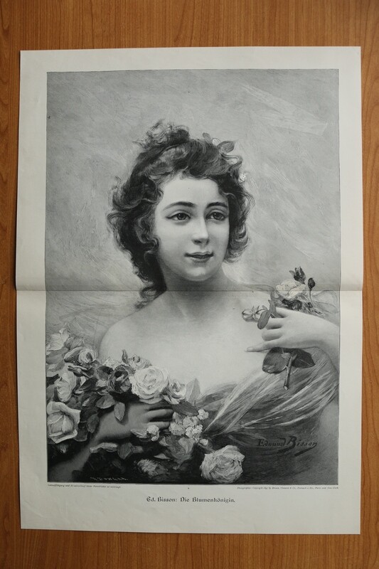 Holzstich nach Eduard Bisson 1890-1910 Die Blumenkönigin Frau Blumen 51 x 36 cm Holzstich nach Eduard Bisson 1890-1910 Die Blumenkönigin Frau Blumen 51 x 36 cm