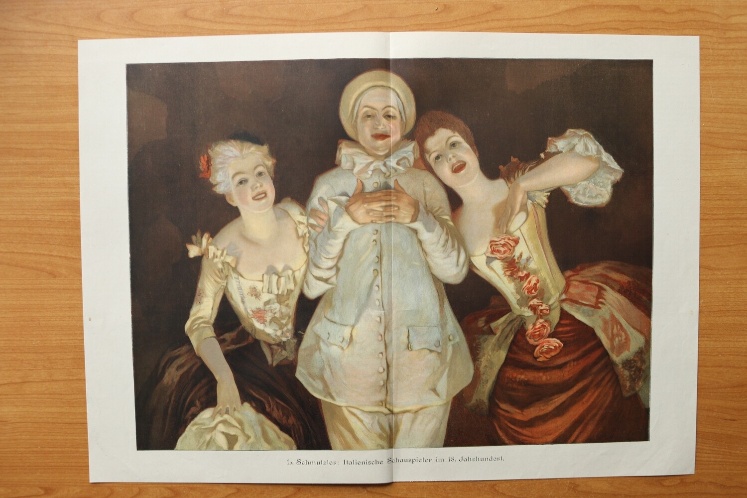 Farb Holzstich nach L Schmutzler  1899-1905 Italienische Schauspieler im 18 Jahrhundert 51 x 36,5 cm