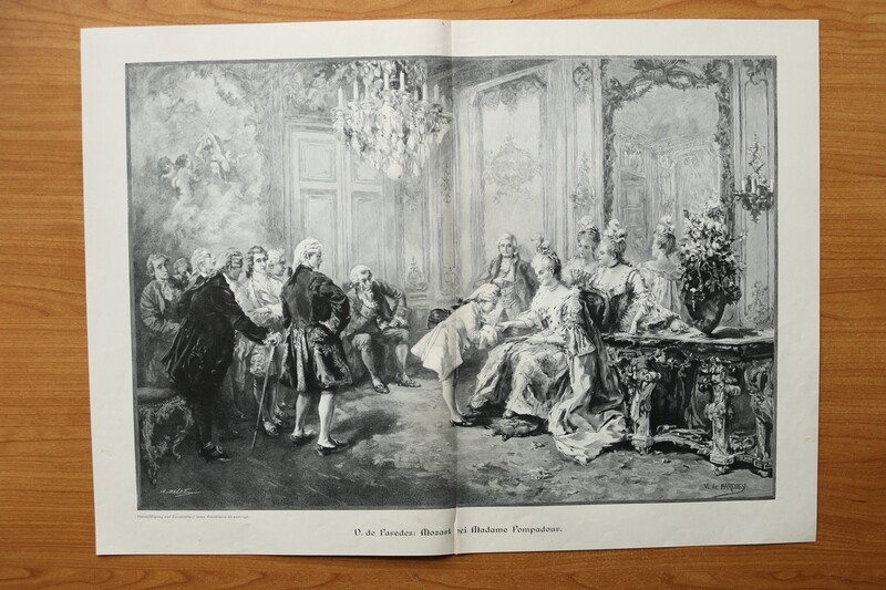 Holzstich nach V de Paredes 1899-1905 Mozart bei Madame Pompadour 50 x 36,5 cm Holzstich nach V de Paredes 1899-1905 Mozart bei Madame Pompadour 50 x 36,5 cm