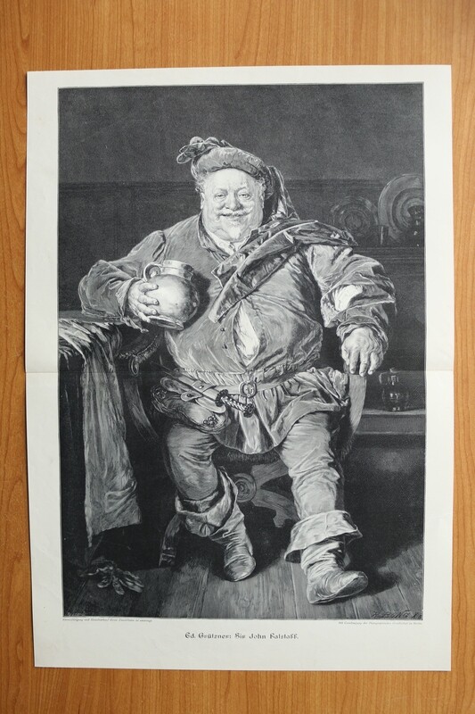 Holzstich nach Eduard Grützner 1899-1905 Sir John Falstaff Portrait 51 x 36 cm Holzstich nach Eduard Grützner 1899-1905 Sir John Falstaff Portrait 51 x 36 cm