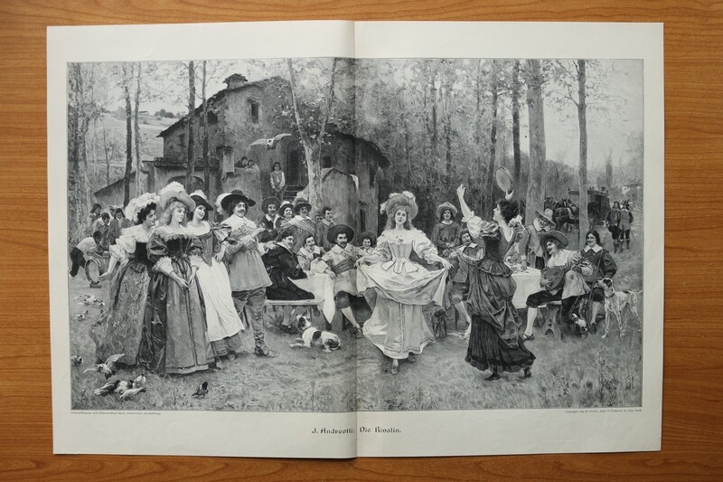 Holzstich nach J Andreotti 1890-1910 Die Rivalin Frauen Tanz Musik 52 x 36,5 cm Holzstich nach J Andreotti 1890-1910 Die Rivalin Frauen Tanz Musik 52 x 36,5 cm