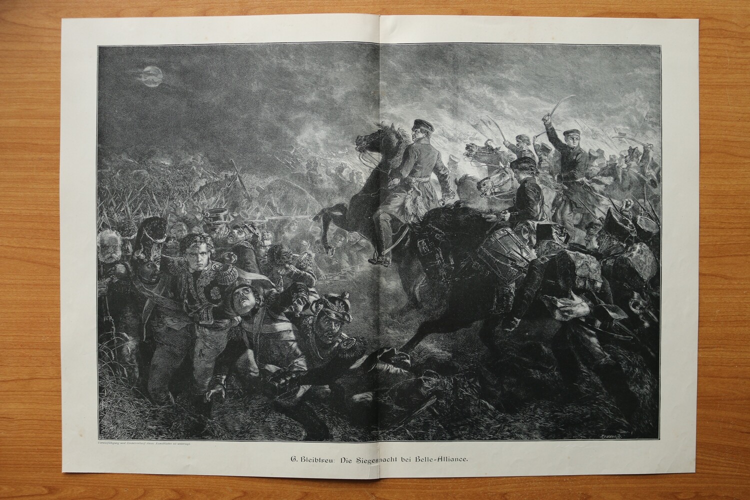 Holzstich nach G Bleibtreu 1890-1910 Die Siegesnacht bei Belle Alliance Schlacht Napoleonischer Krieg 52 x 37,5