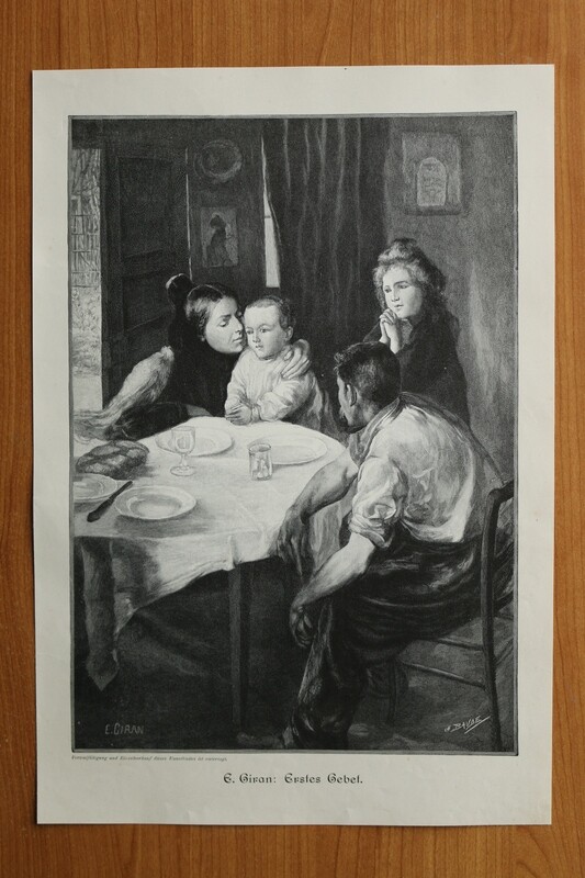 Holzstich nach E Giran 1890-1910 Erstes Gebet Familie Religion 25,5 x 37,5 cm Holzstich nach E Giran 1890-1910 Erstes Gebet Familie Religion 25,5 x 37,5 cm