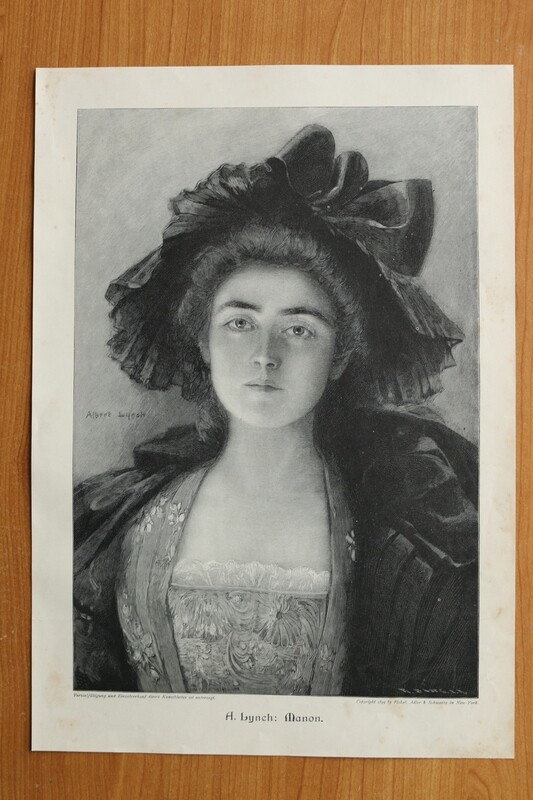 Holzstich nach Albert Lynch 1890-1910 Manon Frau Kleidung Mode 26,5 x 37,5 cm Holzstich nach Albert Lynch 1890-1910 Manon Frau Kleidung Mode 26,5 x 37,5 cm