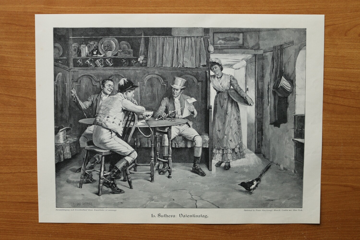 Holzstich nach L Suthers 1890-1910 Valentinstag Genredarstellung Interieur  36 x 26,5 cm
