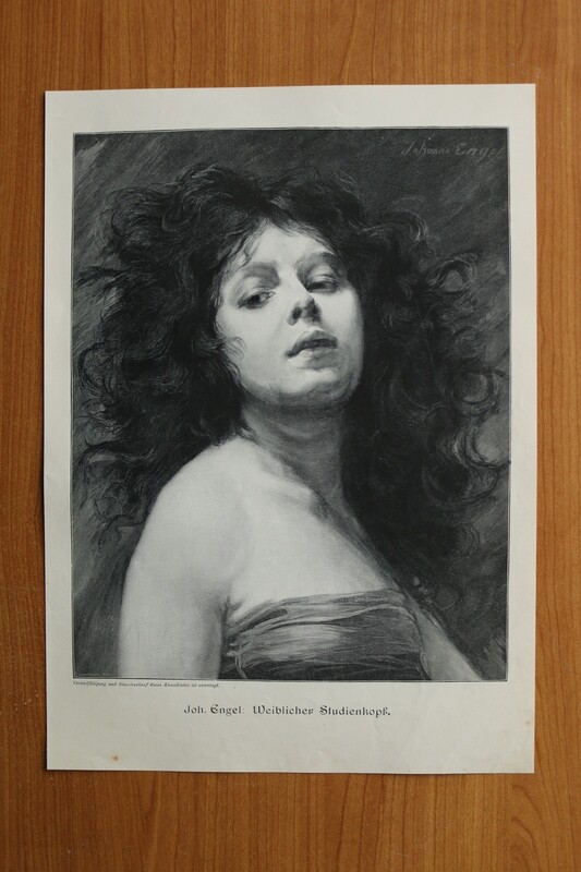 Holzstich nach Johanna Engel 1890-1910 Weiblicher Studienkopf Frau 26 x 36 cm Holzstich nach Johanna Engel 1890-1910 Weiblicher Studienkopf Frau 26 x 36 cm