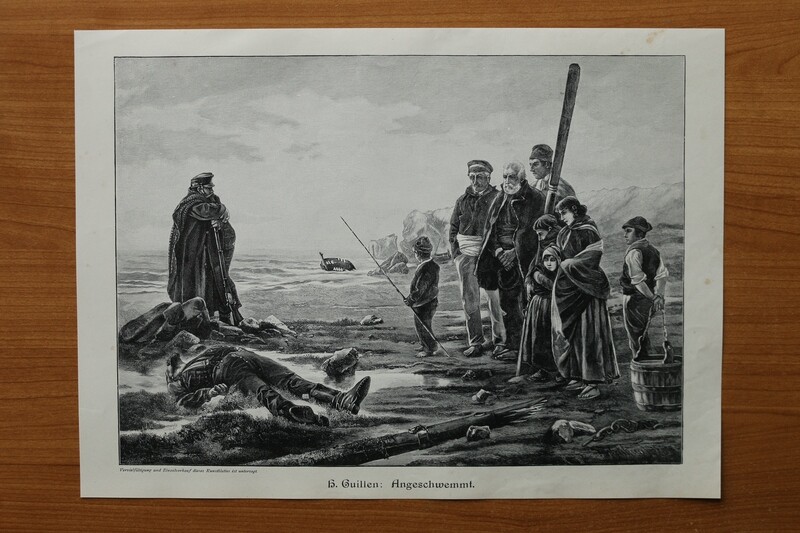 Holzstich nach H Guillen 1890-1910 Angeschwemmt Toter Seemann Küste 36 x 26 cm Holzstich nach H Guillen 1890-1910 Angeschwemmt Toter Seemann Küste 36 x 26 cm