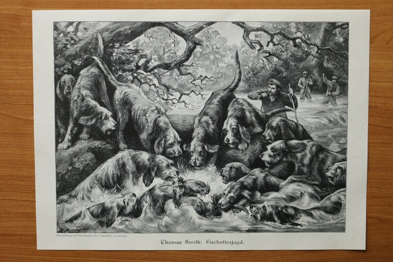 Holzstich nach Thomas Smith 1890-1910 Fischotter Jagd Hund Jäger 36,5 x 26,5 cm Holzstich nach Thomas Smith 1890-1910 Fischotter Jagd Hund Jäger 36,5 x 26,5 cm