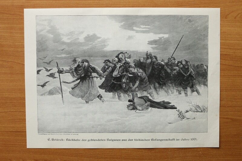 Holzstich nach E Holarek 1890-1910 Rückkehr der gebeldeten Bulgaren aus der türkischen Gefangenschaft im Jahre 1001 37 x 27 cm Holzstich nach E Holarek 1890-1910 Rückkehr der gebeldeten Bulgaren aus der türkischen Gefangenschaft im Jahre 1001 37 x 27 cm
