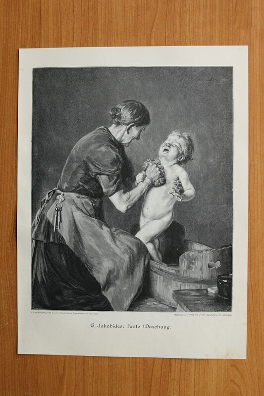 Holzstich nach G Jakobides 1890-1910 Kalte Waschung Fraun Kind 26 x 35 cm Holzstich nach G Jakobides 1890-1910 Kalte Waschung Fraun Kind 26 x 35 cm