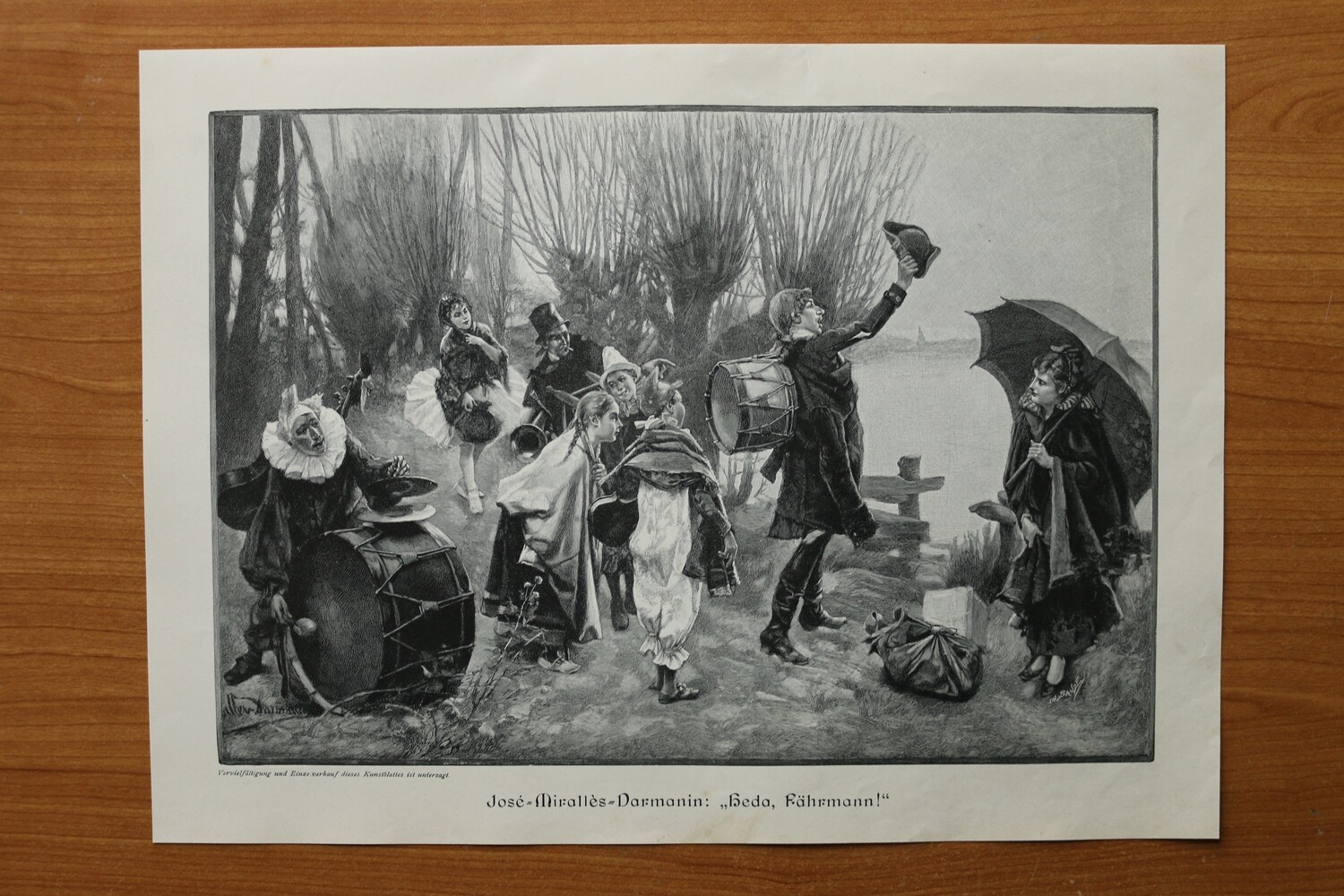 Holzstich nach Jose Miralles Darmanin 1890-1910 Heda Fährmann Zirkus Schausteller Clown 36 x 26,5 cm